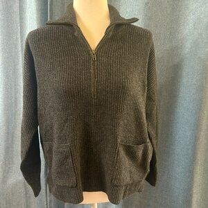 Madewell Gray Glenbrook Merino Wool Blend Half Zip Ribbed Knit Sweater, Size S